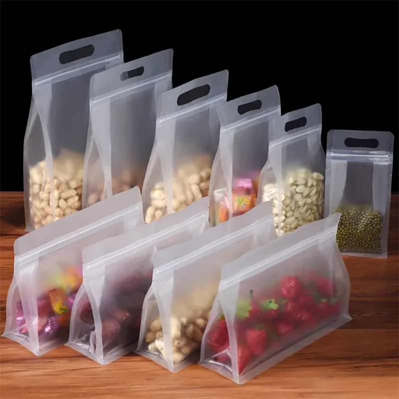 50pcs Resealable Transparent Plastic Side Gusset Zipper Bag for Food Sugar Tea Disposable Vegetables Freezer Packaging Bag