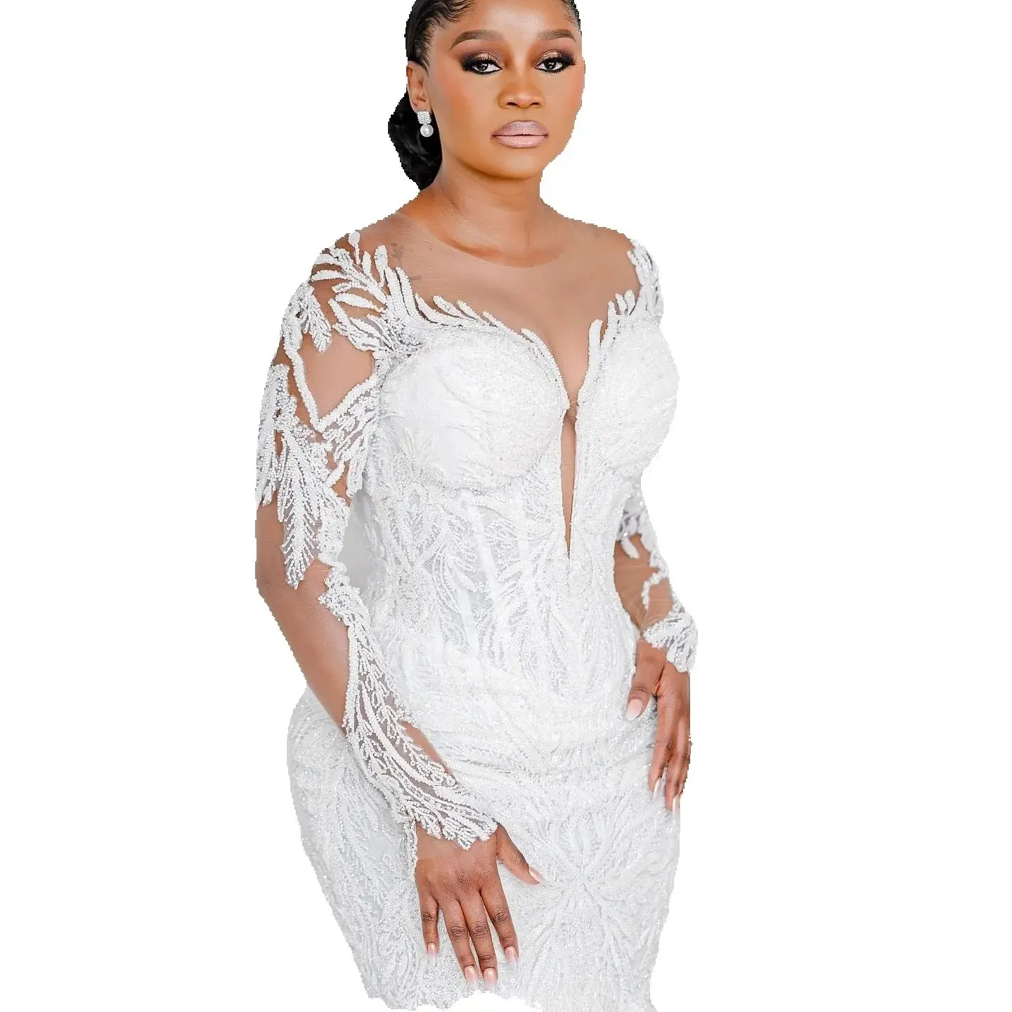 

Customized African Shinny Beads Sequins Mermaid Wedding Dress Vestidos De Casamento Long Sleeves Luxury Bridal Gown 2025