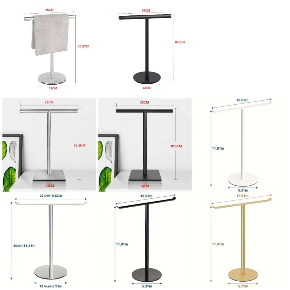 Stainless Steel Bath Towel Stand T-Shape Movable Towel Bar Rack Rustproof Creativity Hand Towel Holder Countertop