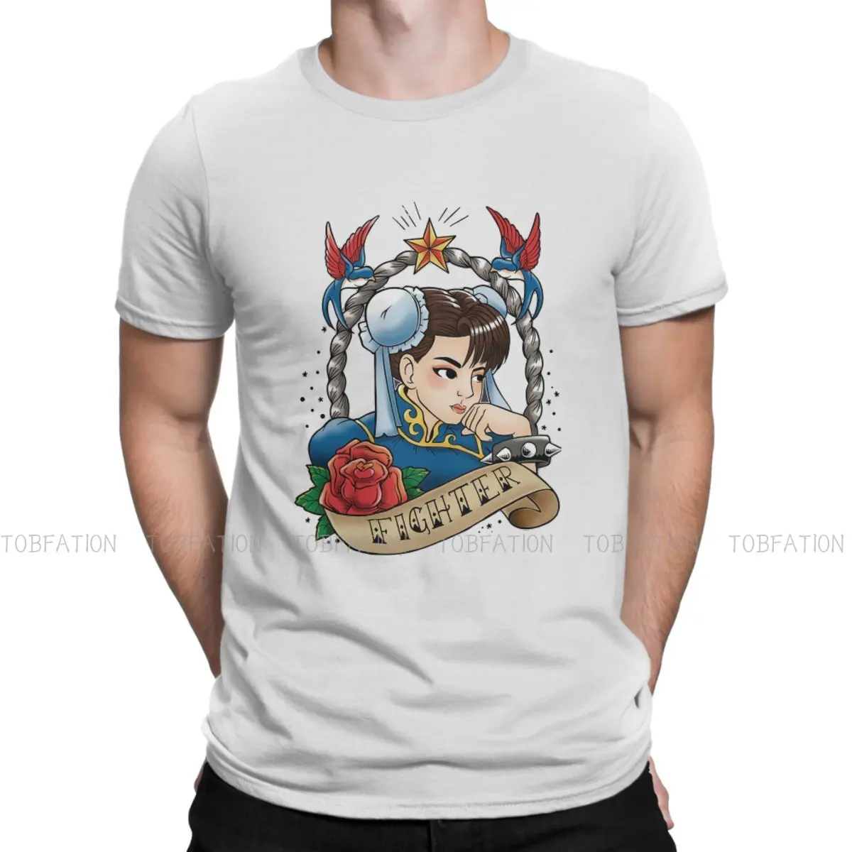 Chun Li Fighting Arcade Video Games Original TShirts Fighter Girl Tattoo Print Homme T Shirt Hipster Clothing 6XL