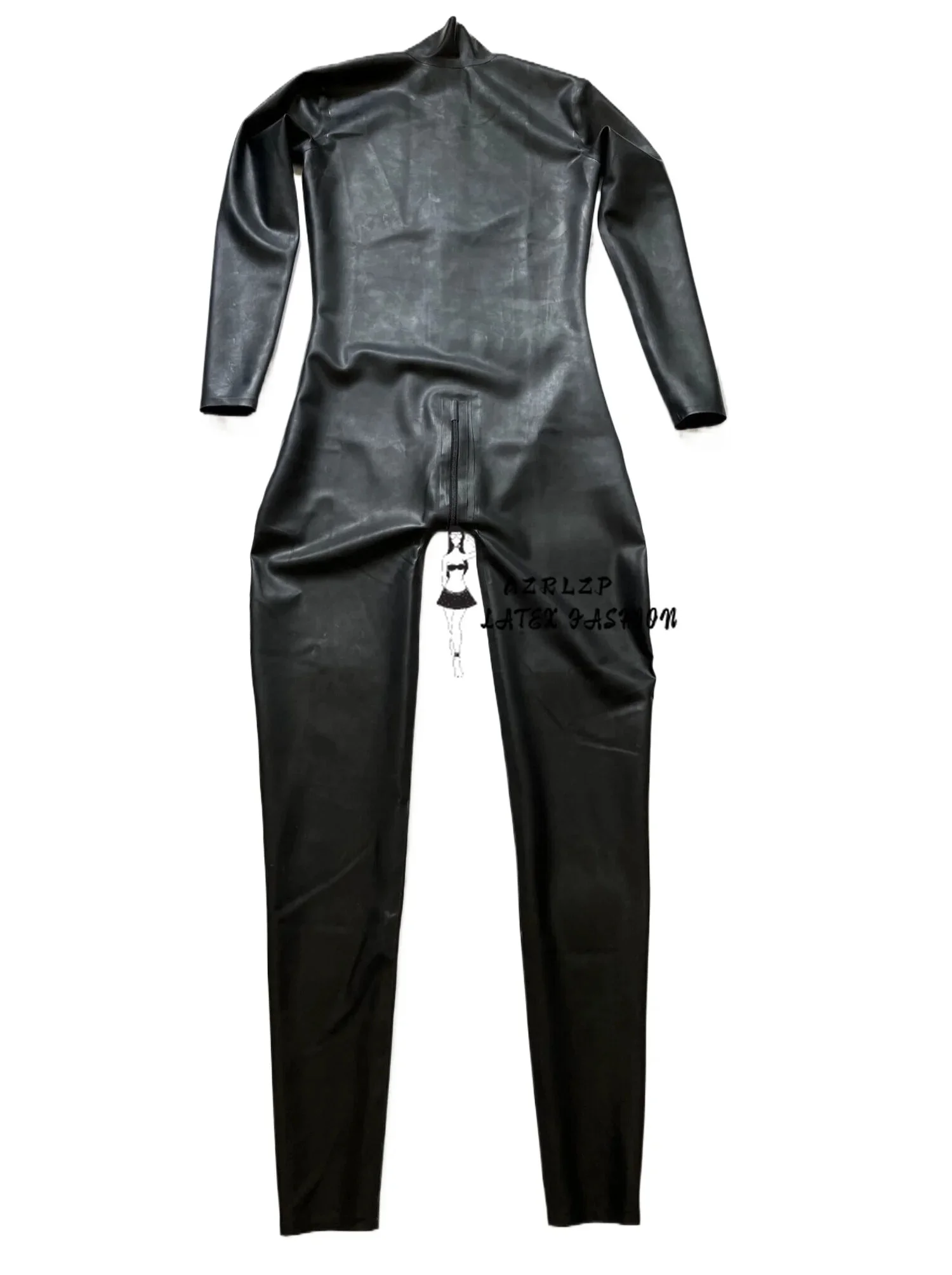 

Black Chlorinated Latex Catsuit Rubber Catsuit Back Crotch Zipper