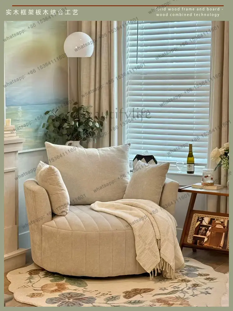 

Fabric single sofa American light luxury leisure sofa round linen high sense