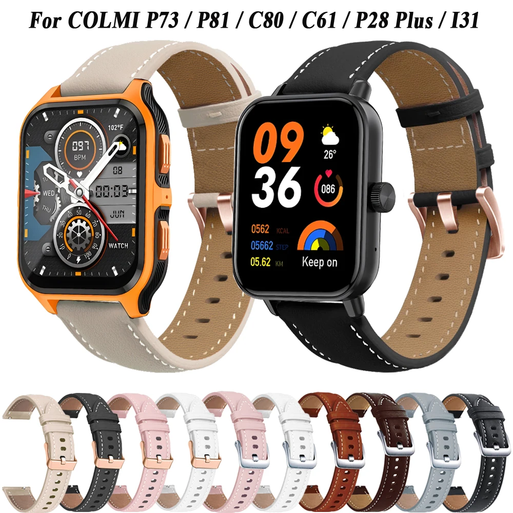 Leather Wrist Strap for COLMI P28 Plus P81 P42 C80 C61 I31 Watch Straps Bracelet For COLMI P73 Wristband Watchband 20mm Correa