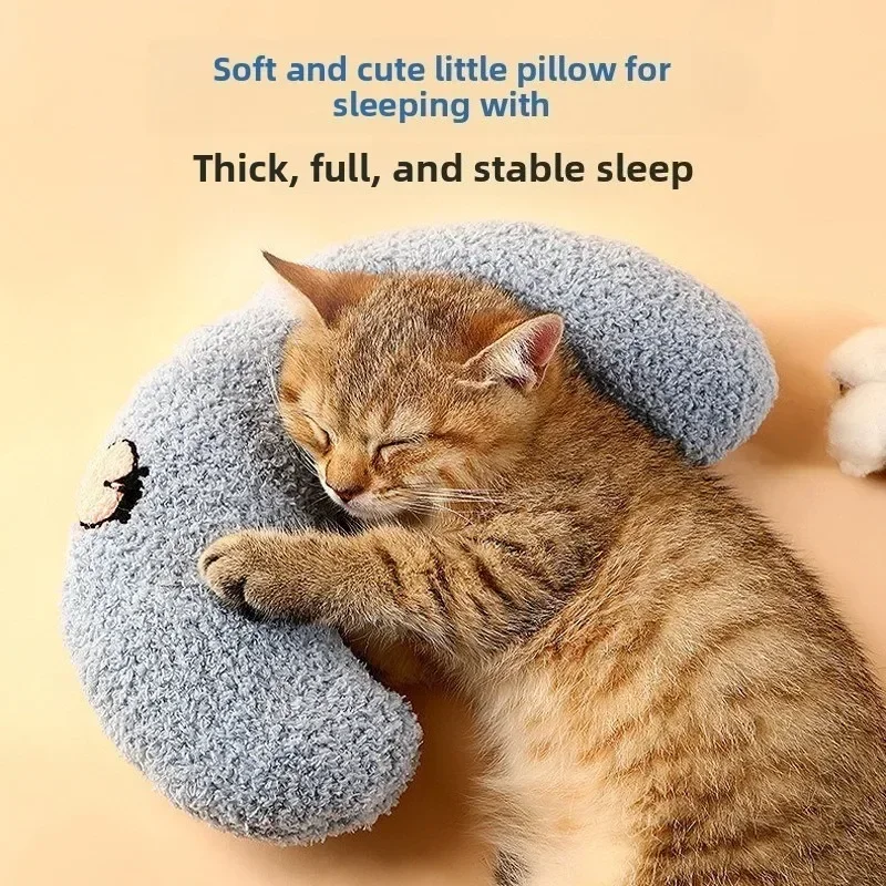 Coussin de cou en peluche douce en forme de U pour chats et chiens, coussin de soutien apaisant pour le sommeil des petits animaux