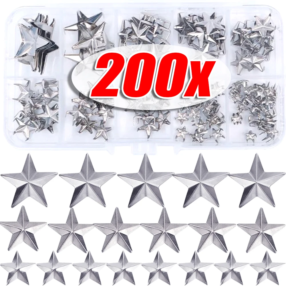 200/10Pcs Metal Star Rivets Silver Rock Punk DIY Clothes Shoes Bags Studs Spikes Crafts Accessories Sewing Buttons Leather Decor