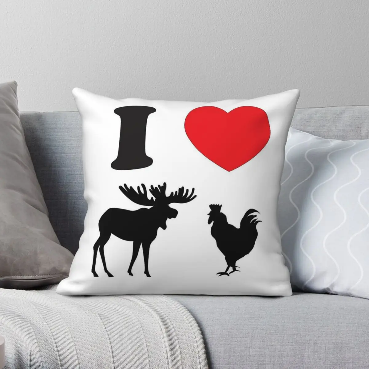 I Heart Moose Cock Square Pillowcase Polyester Linen Velvet Printed Zip Decor Sofa Seater Cushion Case