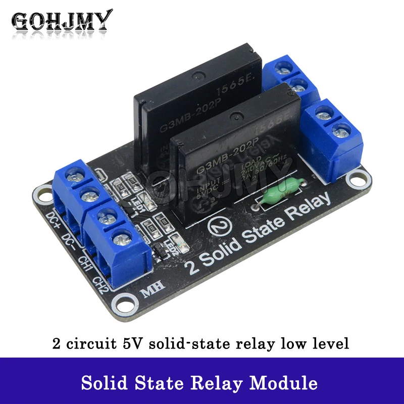 Low Level 5V 2 Channel Solid State Relay Module SSR G3MB-202P 240V 2A Output with Resistive Fuse