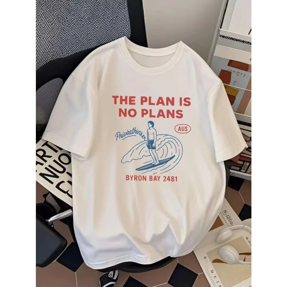 The Plan Is No Plans Byron Bay Surf Graphic T-Shirt Australian Summer Surfing Print Top for Men Women Relaxed Fit Daily Wear Top