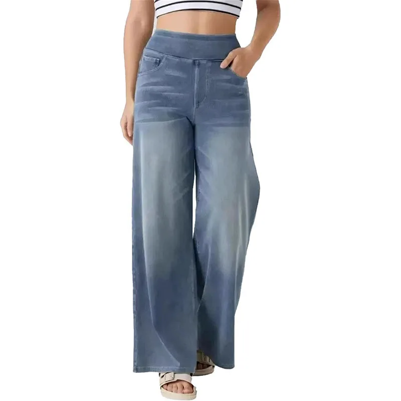 

2026 Straight Sweatpants Jeans High Waist Stretch Pull Wide Legs with Pockets