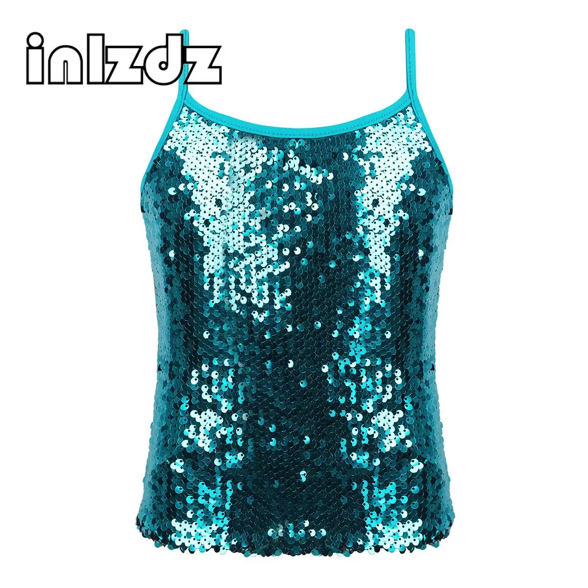 

Kids Girls Sparkle Sequins Sleeveless Camisole Tank Top Cheer Jazz Dance Vest Shirt Sleeveless Hip Hop Performance Dancewear