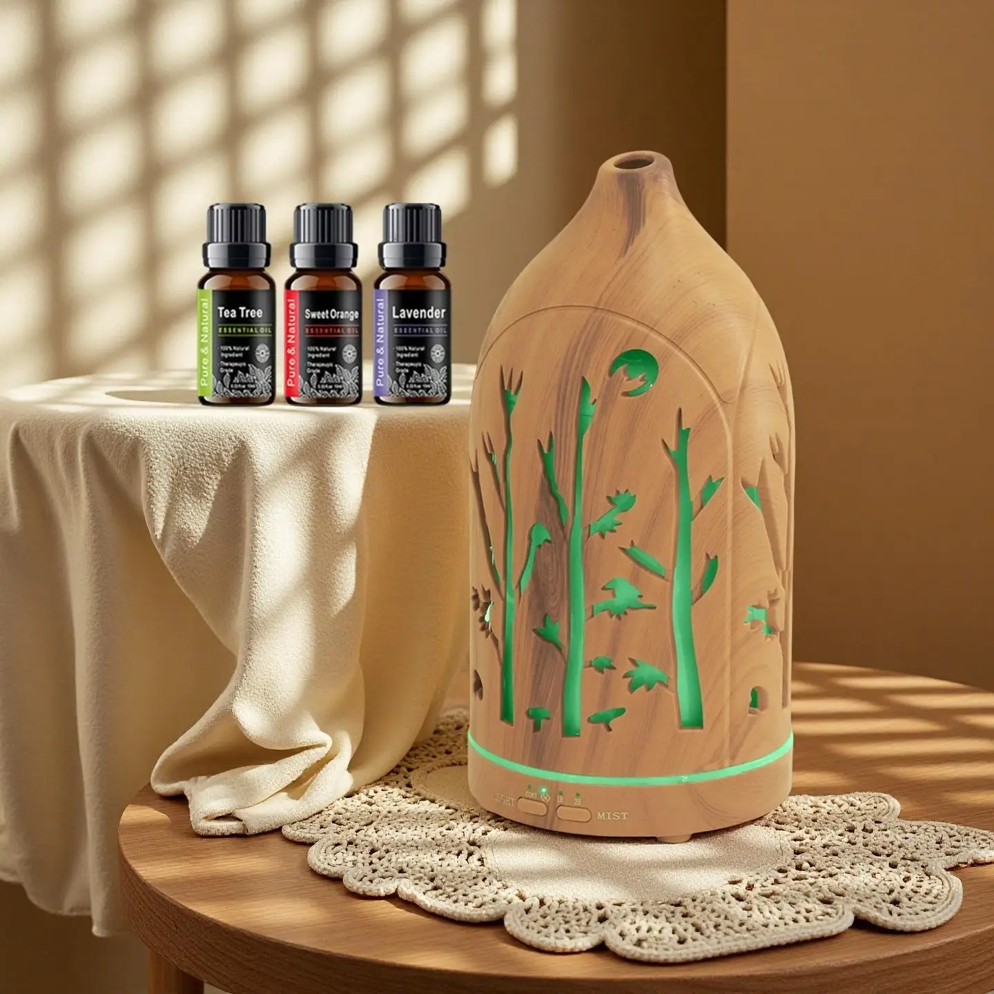 

Диффузор для ароматерапии с 7-цветными светодиодами, автоматическим отключением и 3 диффузорами для воды с эфирными маслами