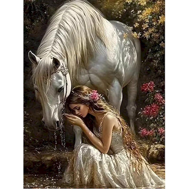 GATYZTORY Paint By Numbers For Adults Horse Elegant Lady Painting With Numbers Handmade Pictures By Numbers Diy Ideas Home Decor