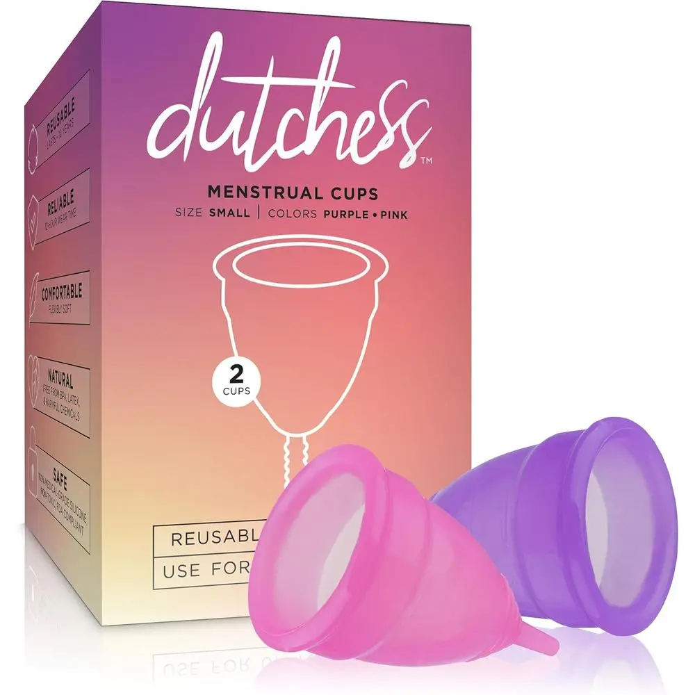 

Double Pack of Large Silicone Menstrual Cups with Pink Storage Pouch - Reusable, Easy Clean, Ideal for Camping & Sports