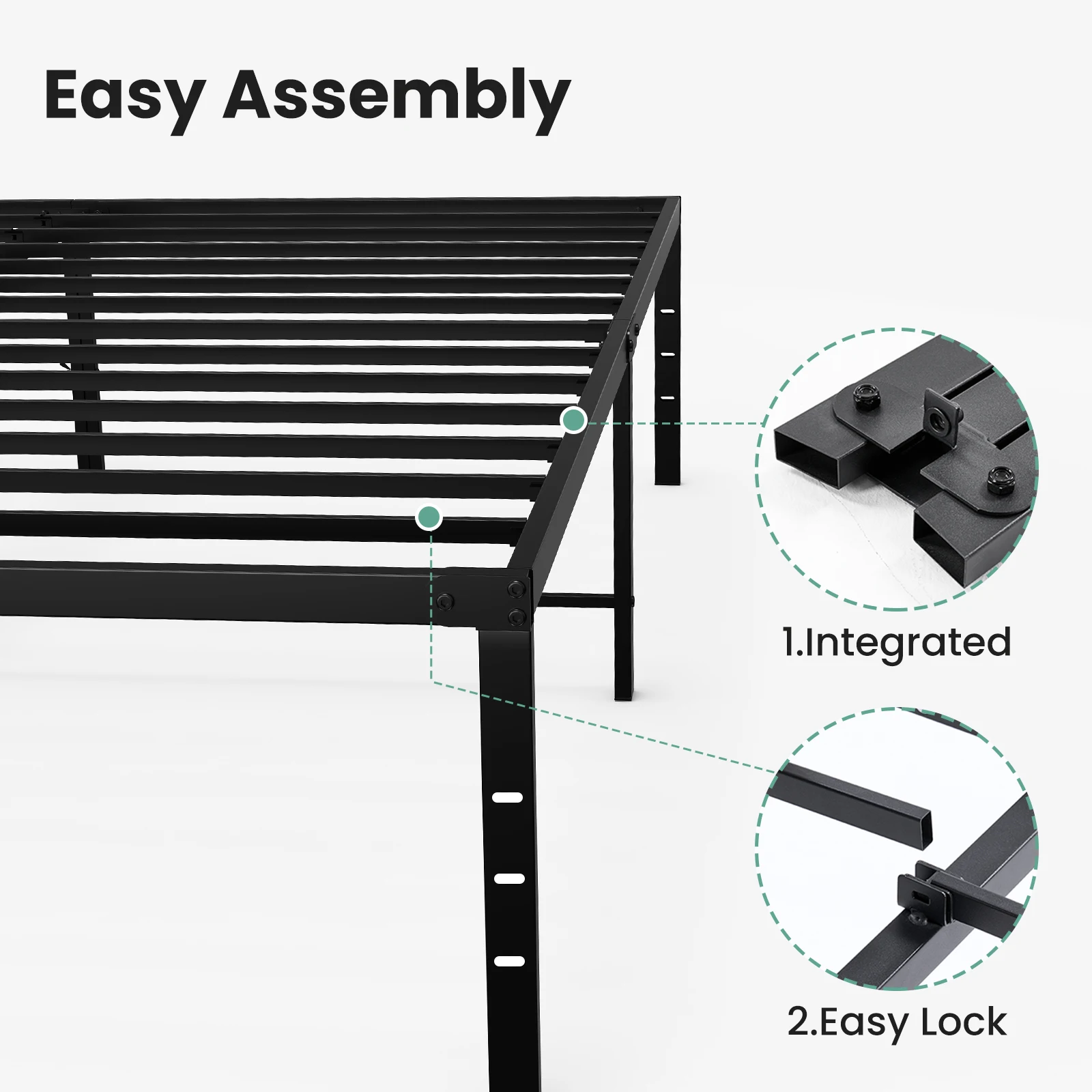 MCQ 16 Inch Platform Bed Frame Full Size Metal Platform with Storage Sturdy Steel Slat Support Bedroom Bed Heavy Capacity image 5