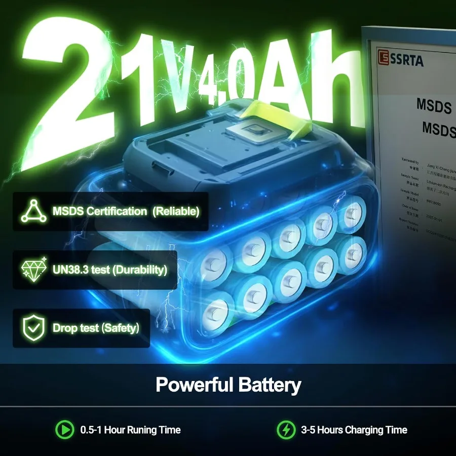 غسالة الضغط اللاسلكي 21 فولت 4.0 أمبير محرك بدون فرشاة مع فوهة 6 في 1 9 ضغط تروس لغسيل السيارات فناء سياج درب Outd #3