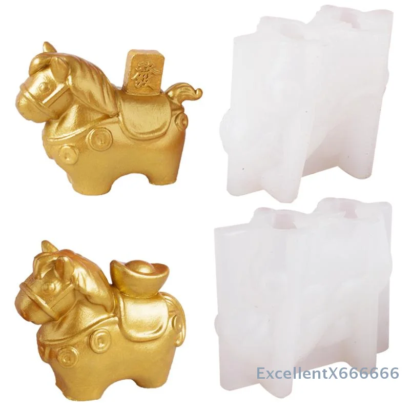 

New Year Sycee Zodiac Horse Silicone Mold For Milk Pudding Custard Jelly Cake Decoration Baking Bakery Tool Chocolate Gypsum Can