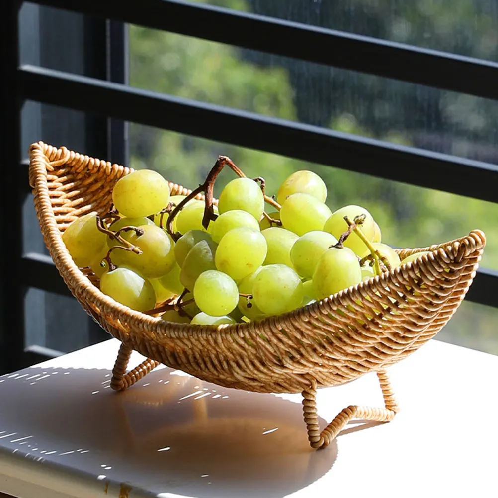 

Vintage Style Rattan Fruit Basket Plastic Storage Holder For Kitchen Home Use Snack Vegetable Basket Woven Design