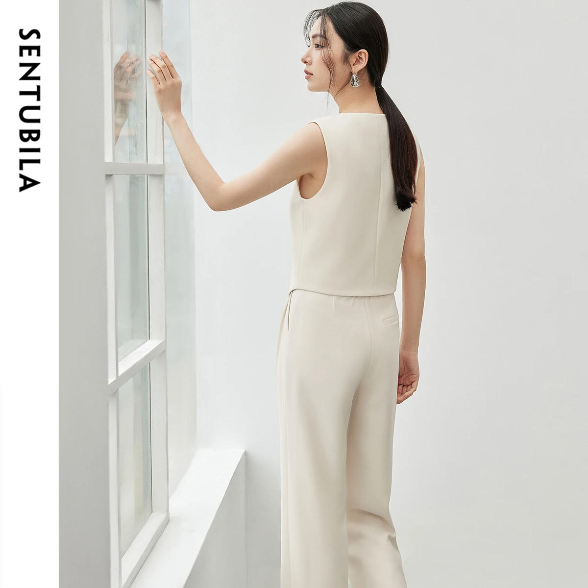 SENTUBILA Summer Women's Suit Two Piece Set Halter Neck Streamer Vest Straight Trousers Pant Sets 2025 Ladies Clothing 143Z55952