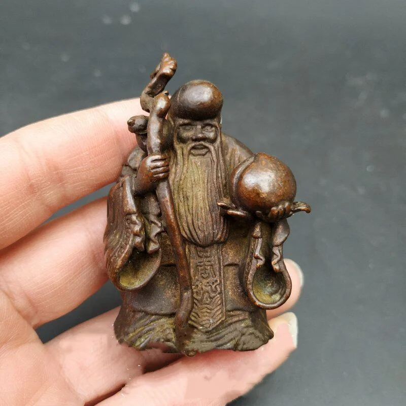 

Antique copper collection retro mini longevous star statue handle piece feng shui auspicious home desktop decoration