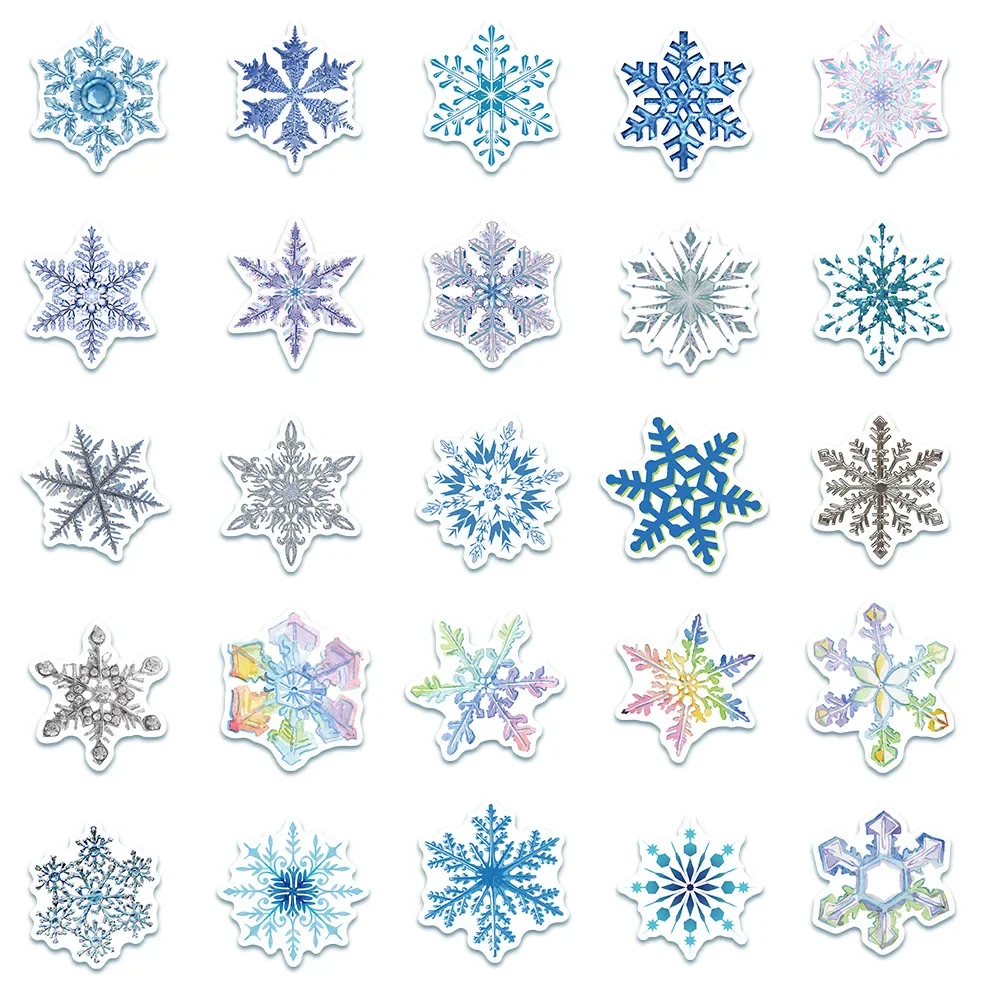 50PCS Winter Snowflakes PVC Graffiti Sticker Phone Aesthetic Decoracion Scrapbooking Accessories Child Sticker Flakes