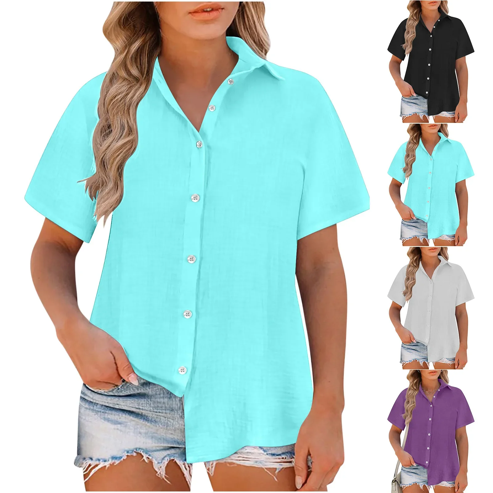 

2025 spring and summer loose large size women's shirt short sleeve