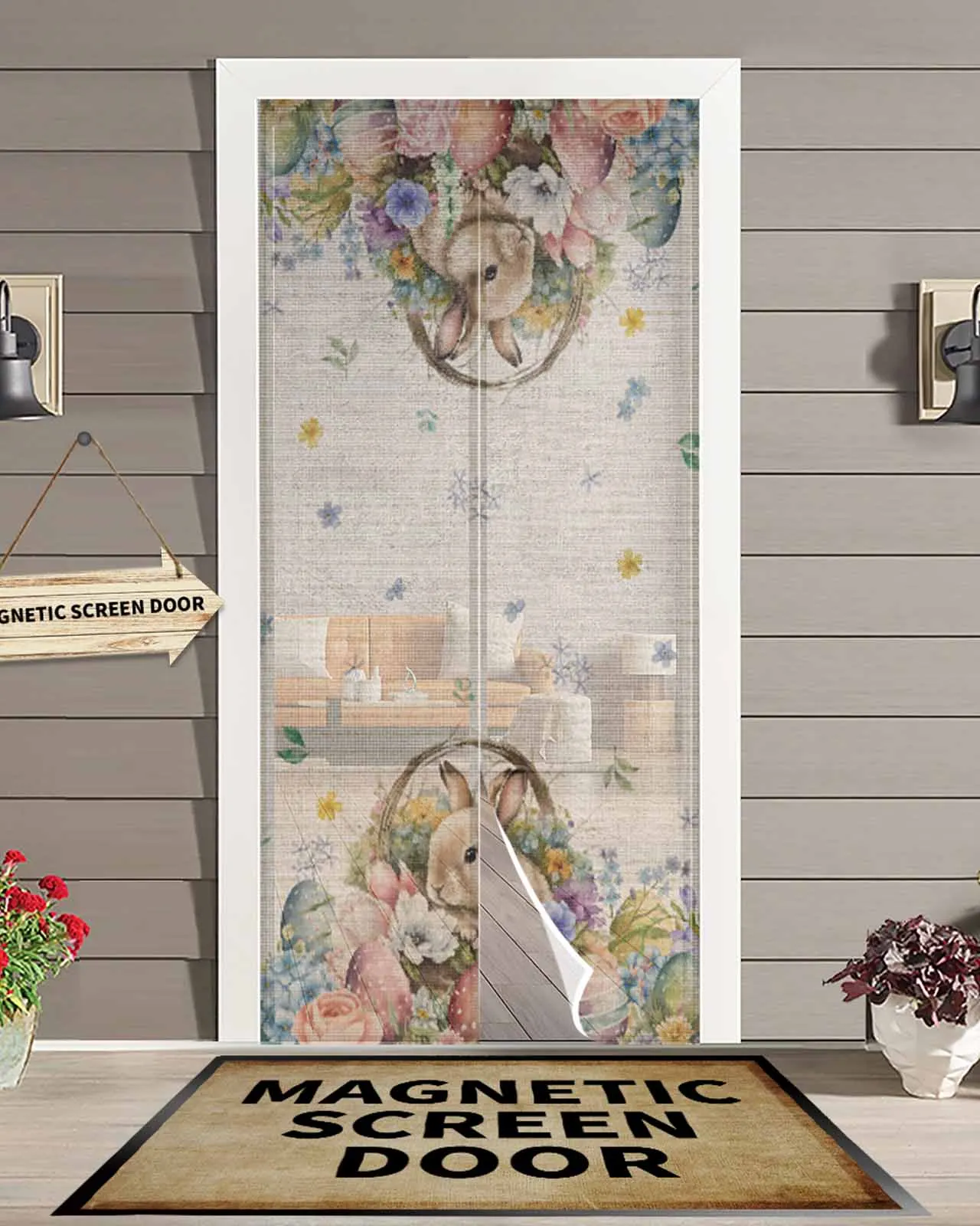 Easter Egg Bunny Watercolor Summer Magnetic Door Curtain Living Room Bedroom Home Anti-mosquito Screen Door Curtain