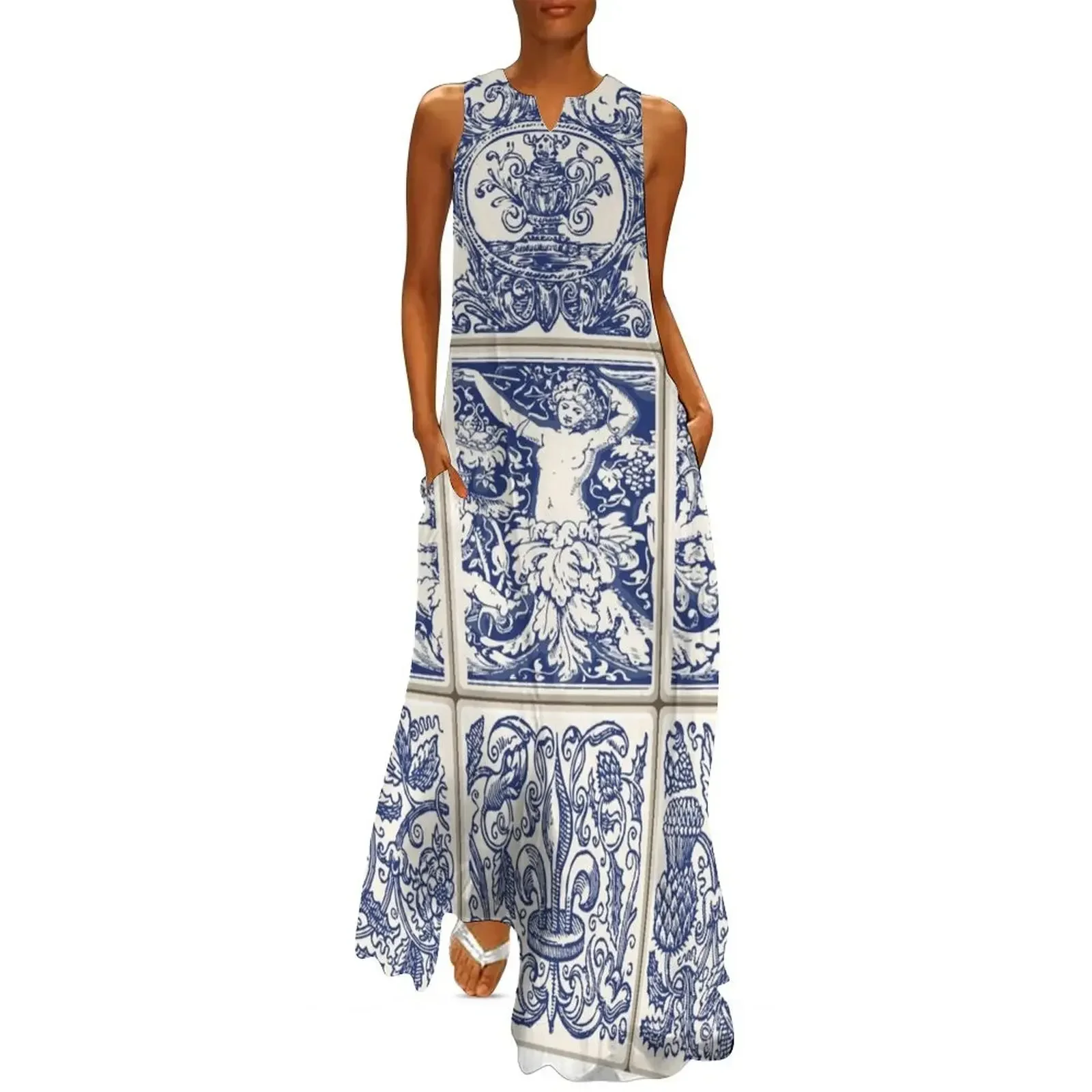

Azulejo Lisbon Azulejos Lisboa Long Dress Female clothing Dress vintage Summer dresses for women Dress