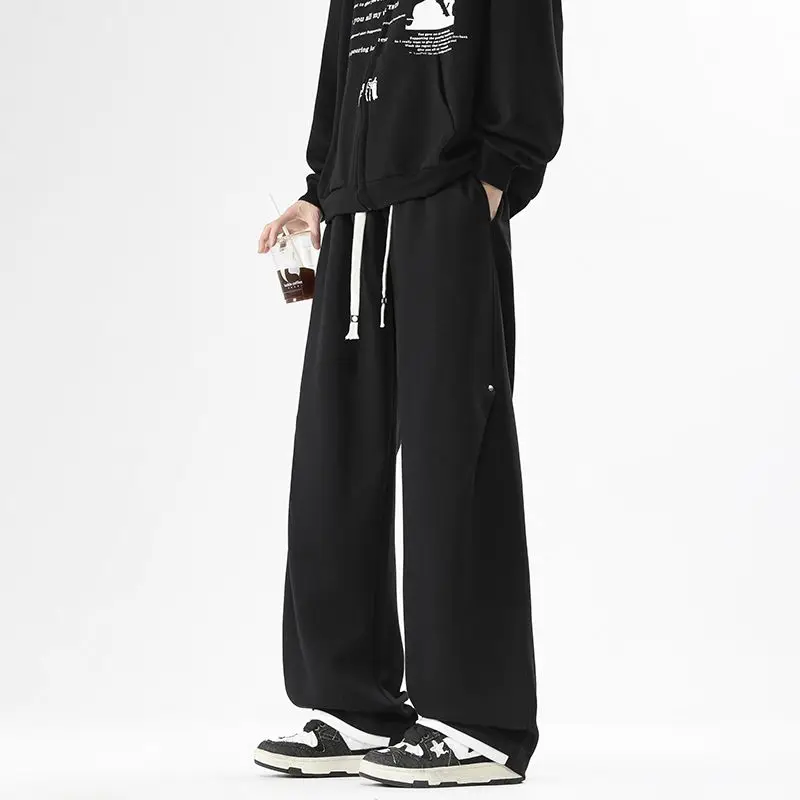 

Men's Grey Casual Trousers Zip-Up Straight Leg Sports Pants American Style Street Vibe Bootcut Draped High Waist Plush fleece