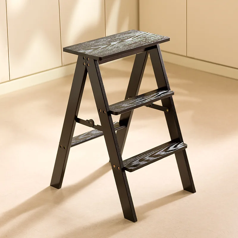 eb-Household multi-functional ladder stool 3-step folding kitchen steady ladder chair black portable