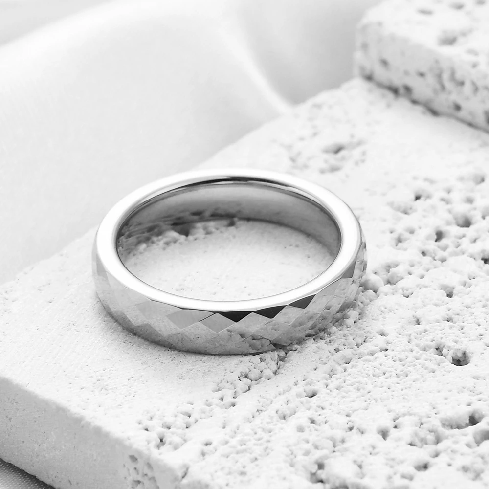 Mode Wolfram Stahl 4MM/6MM Ring für Frauen Cut Polygonale Paar Ringe Hochzeit Schmuck und Zubehör großhandel – Detail 5