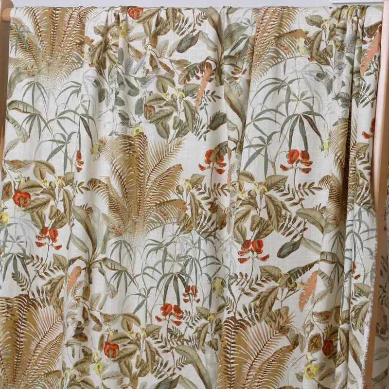 Red raspberry Palm Leaves tessuti di lino stampati materiali per abbigliamento primavera abito da donna cucito su misura panno Freeshipping