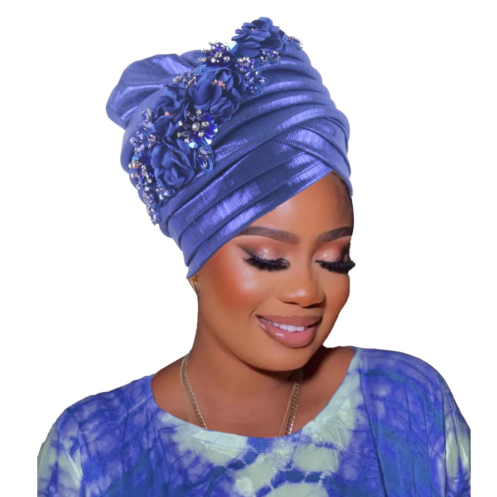 

Luxury Rhinestone Turban Hat for Women African Wrap Ready to Wear Head Headgear Nigeria Auto Gele Headtie Female Turbante Mujer