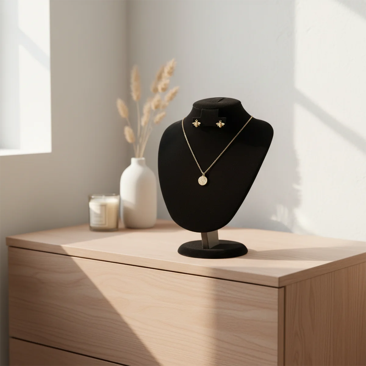 PU Leather Bust Jewelry Display Stand - Soft Surface Stable Base Mannequin Holder for Necklaces, Earrings & Pendants