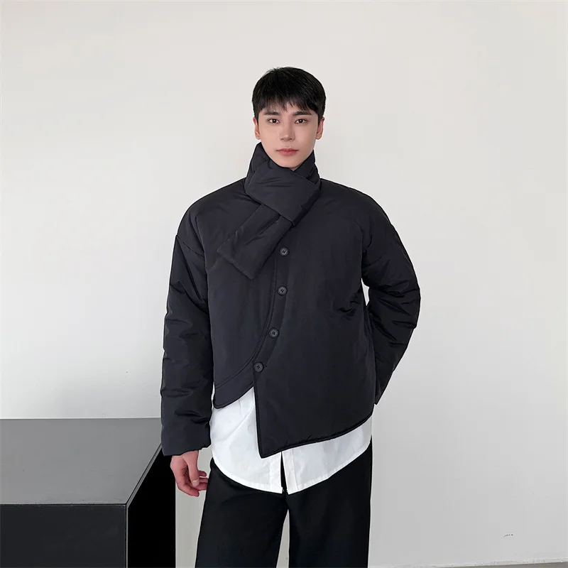 

New Chinese Sle Men's Cotton Jaet Autumn Winter Irregular Lapel Design Sensation Small ence Scarf Neline Warmth