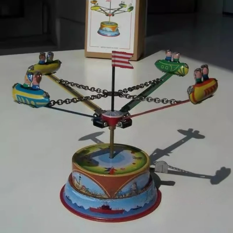 Uurwerkspeelgoed Collectie voor volwassenen Retro metalen blikken pretparkfiguren Roterend vliegtuig Windmil Mechanisch opwindspeelgoed Cadeau