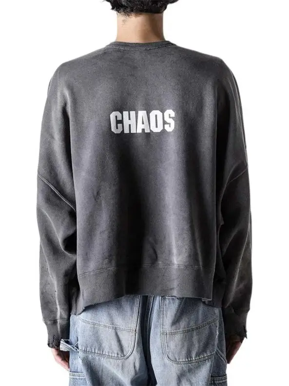 سترة سانت ميشيل بياقة مستديرة، تصميم عتيق بغسيل ثقيل مع طباعة حروف، ملابس فضفاضة عصرية للجنسين بأكمام طويلة #4