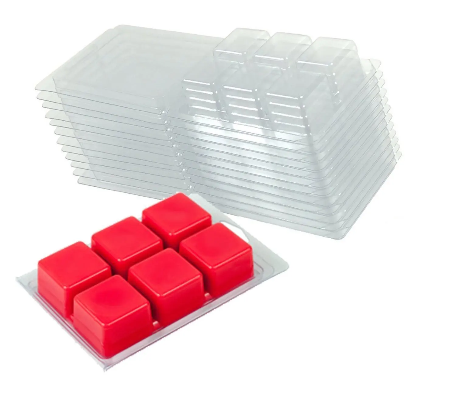 

50pcs Wax Melting Clam Shell Mold Square 6 Cavity Clear Plastic Cube Tray DIY Candle Container For Candle Making And Soap Crafts