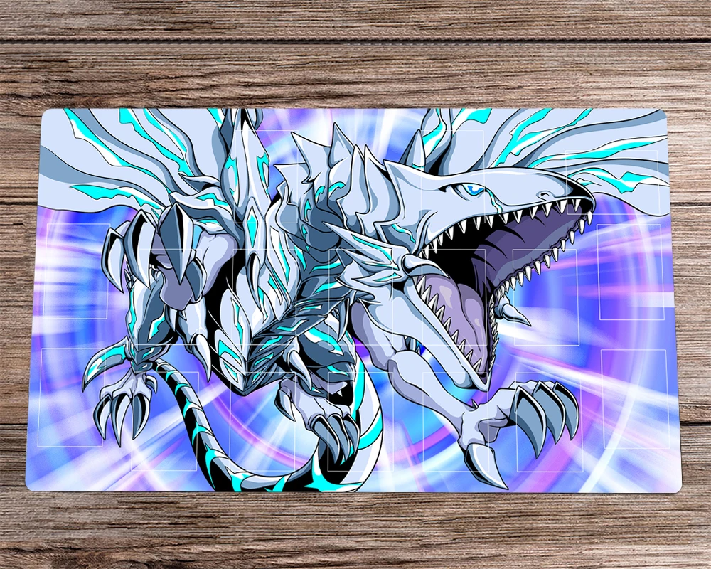 Yu-Gi-Oh! Anime Playmat Blue-Eyes White Dragon CCG TCG Trading Card Game Mat & Zones & Bag Anti-slip Desk Pad Mousepad 60x35cm