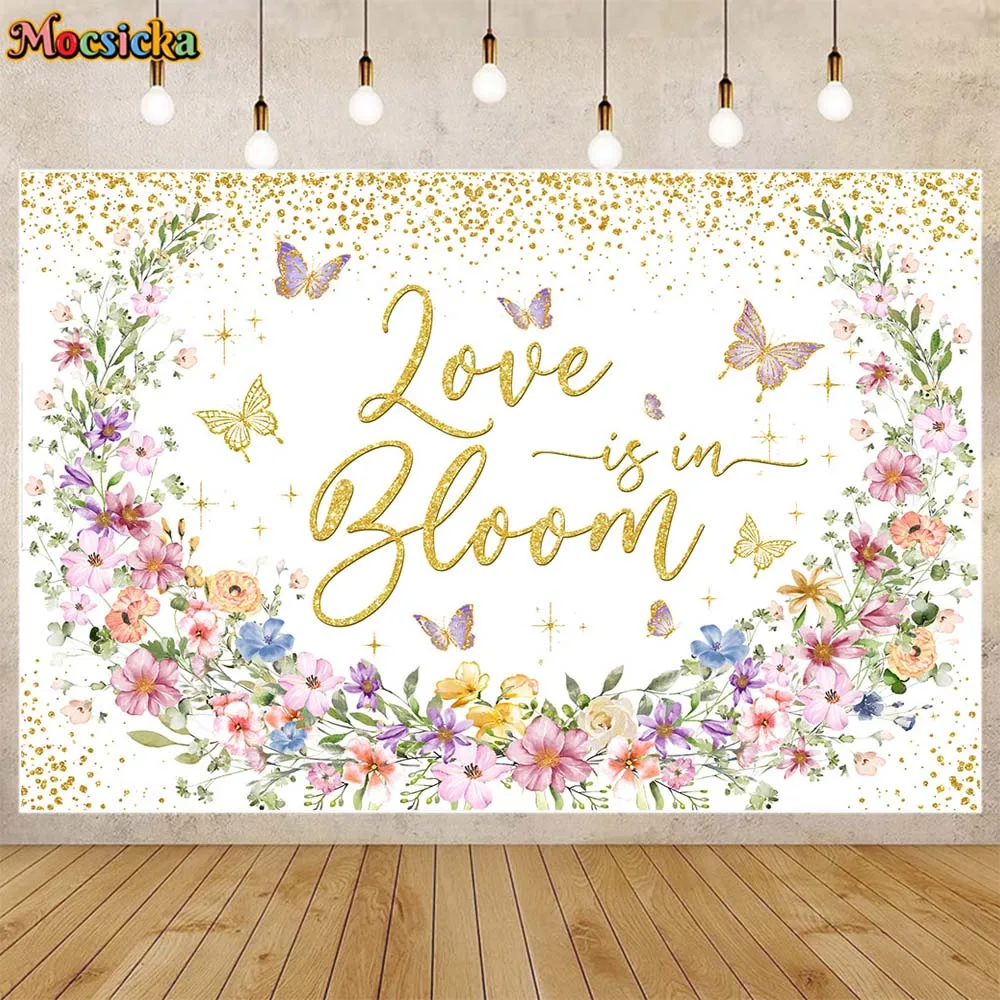 

Mocsicka Baby Shower Backdrop Fresh Flowers Golden Dots Love Is In Bloom Photo Background Newborn Party Decor Photo Studio Props