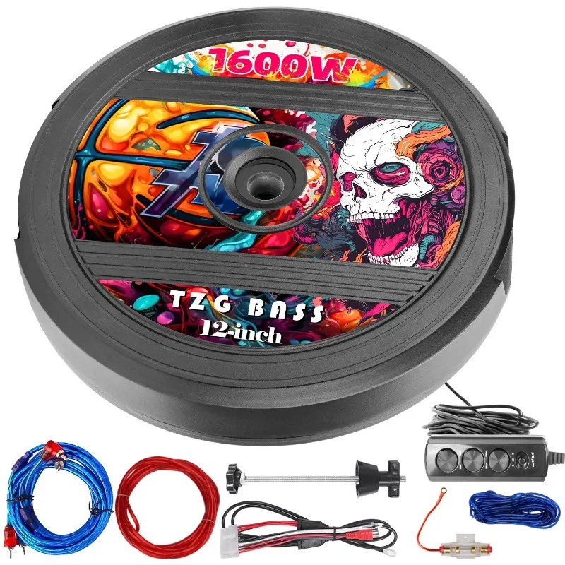 2026 Newest 12 Inch Car Spare Tire Subwoofer with Built-in Amplifier 1600W Powerful Car Audio Speaker for Universal Vehicles