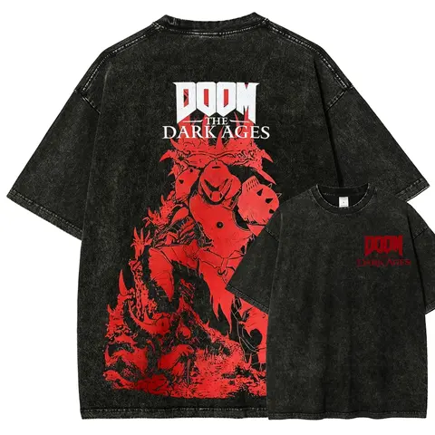DOOM hot product New Model Washed T-shirt personality Clothes Unisex Oversized Suitable for all seasons hot product Couples soft