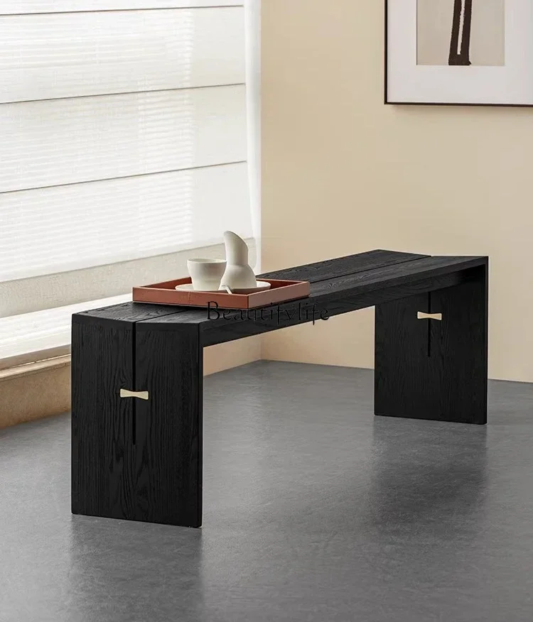 

GSolid wood dining chair wabi sabi shoe change stool black modern simple bench end of bed