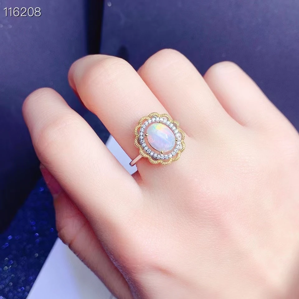 

Fashion 925 Silver Opal Ring for Office Woman 7mm*9mm 100% Natural Opal Silver Ring Brithday Gift for Woman