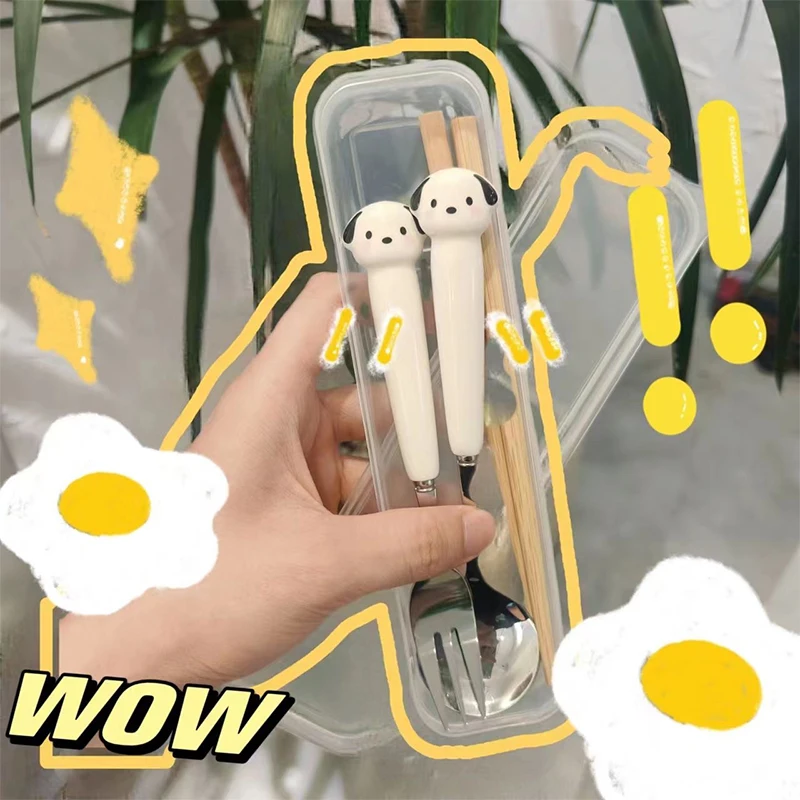 

Sanrio Kuromi Cute Tableware Chopsticks Kawaii Cinnamoroll Spoon Fork Cartoon Student Family Soup Stainless Steel Toys Girls