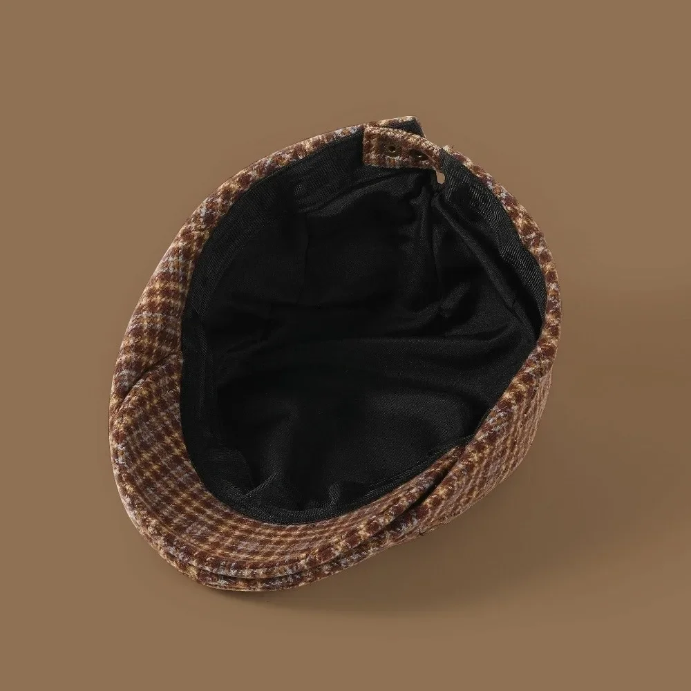 2026 Elegant Vintage Berets Japanese Style Flat Top Casquette Plaid Pattern Golf Driving Cap Women's Wear