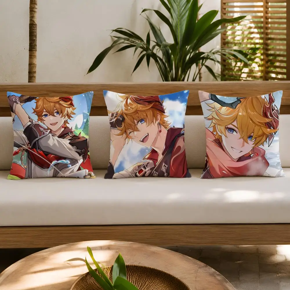 G-Genshin Impact Tartaglia Cushion Cover Wrinkle-Resistant Short Plush Cushion Covers Breathable Machine-Washable