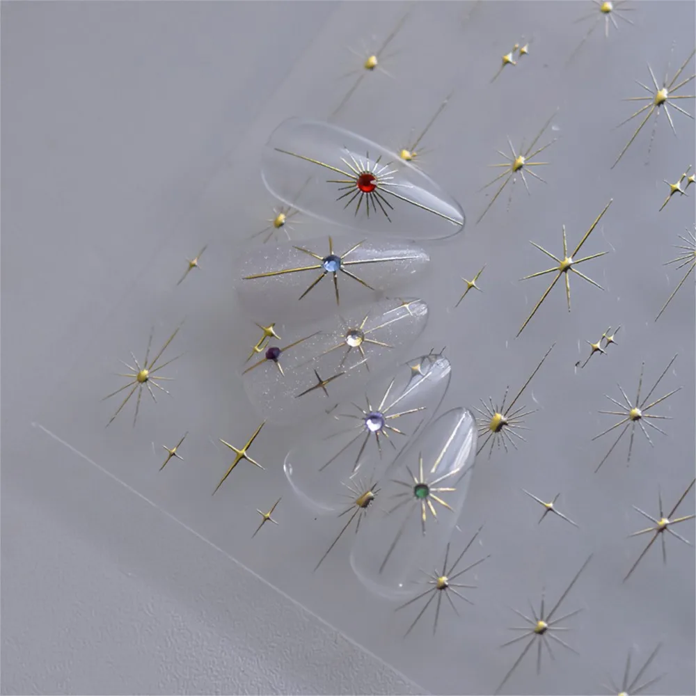 Naklejki na paznokcie 5D Relief Metaliczne Złoto Srebro Gwiazda Brokat Błyszczące Naklejki na Paznokcie Starlight 8*10cm Samoprzylepne Gwiazdki Dekoracje na Paznokcie *1 szt.