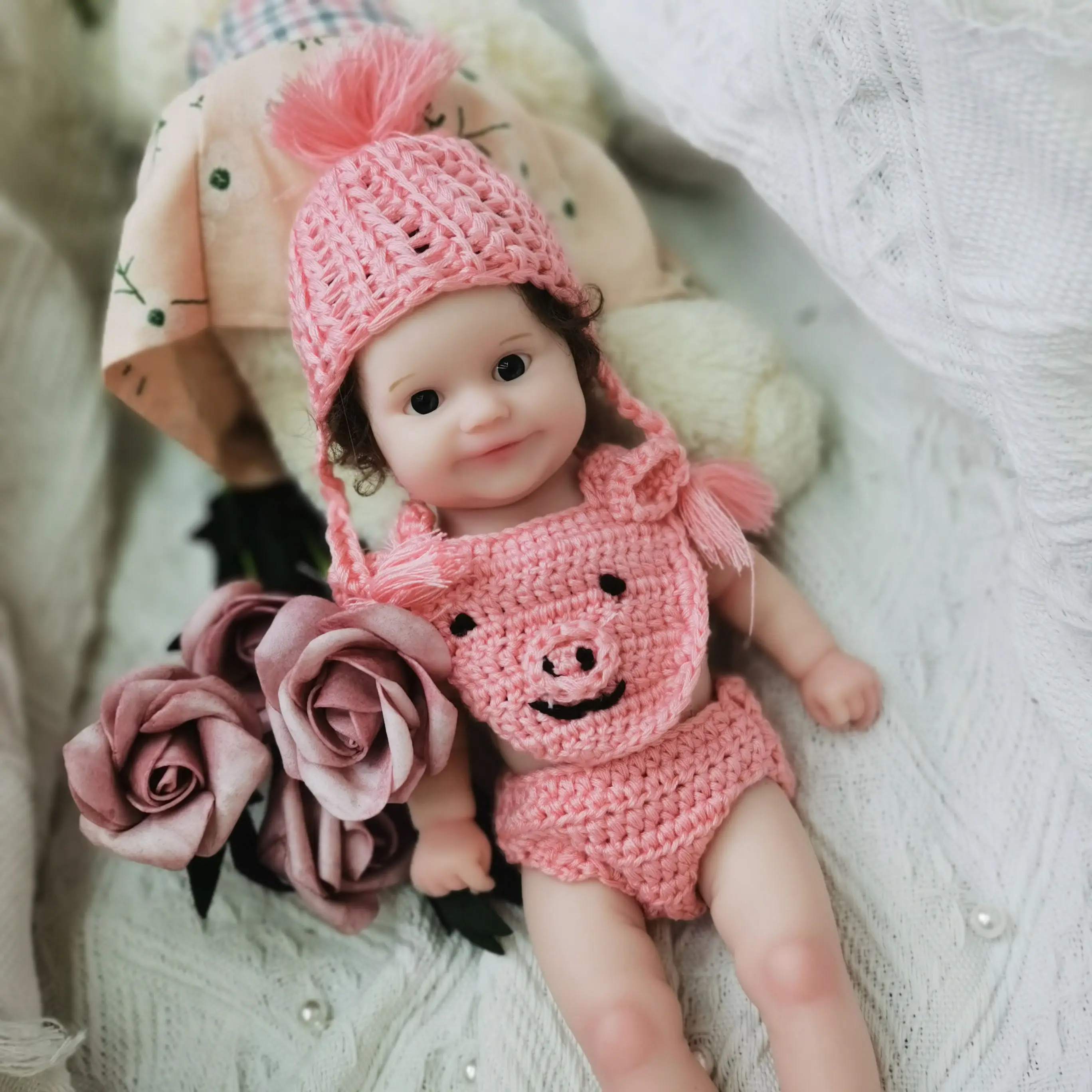 

Maddie 28CM Finished Silicone Reborn Baby with Hair Full Body Original in Silicone Bebe Doll Open Eyes Painted Dolls For Girls