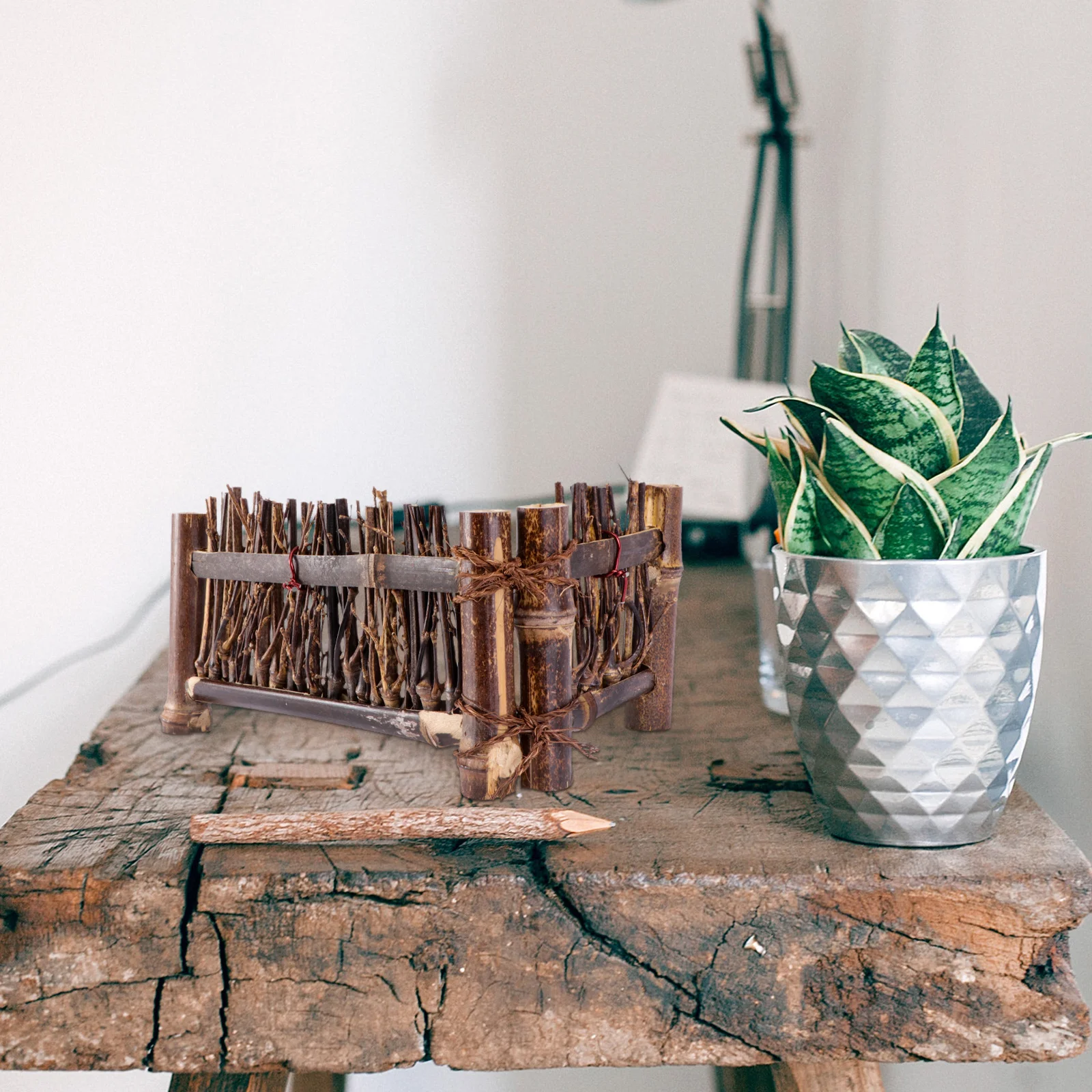 

1pc Bamboo Fence Screen Hand Woven Bonsai Decor For Tea Ceremony Micro Landscape Garden Landscaping Ornament Brown