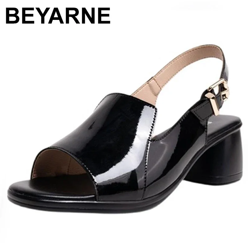 

Женские сандалии на высоком каблуке, новые летние женские сандалии из лакированной кожи, женская обувь на платформе большого размера 35–42, женские сандалии